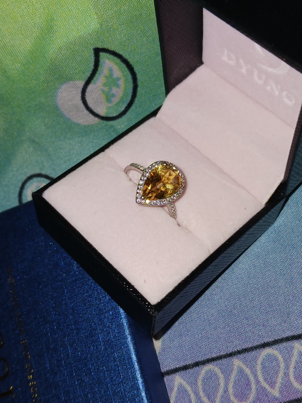 Pear-Shaped Yellow Citrine Halo Ring